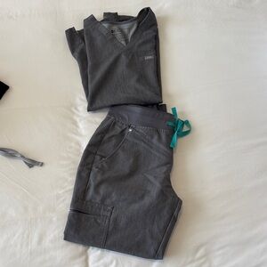 Figs Gray Scrub Set with Teal Accents
